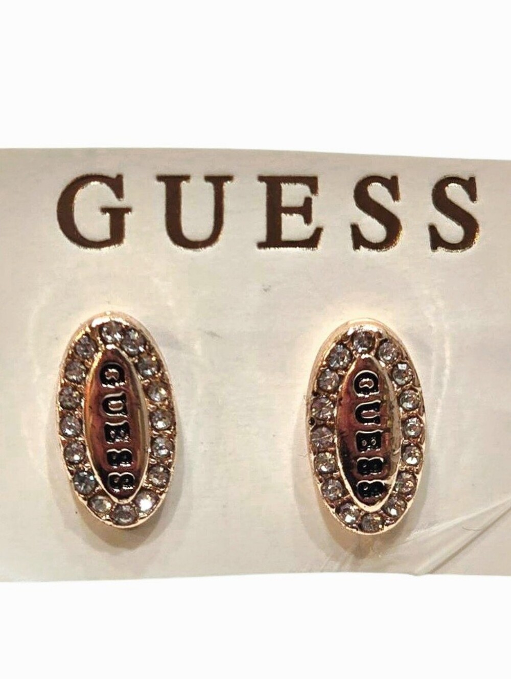 GUESS Logo Oval Crystal Stud Earrings